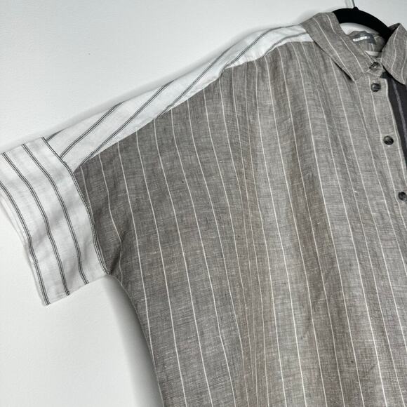 Alembika Linen Constrast Stripe Button Down Short Sleeve Oversized Shirt XS - Picture 5 of 8